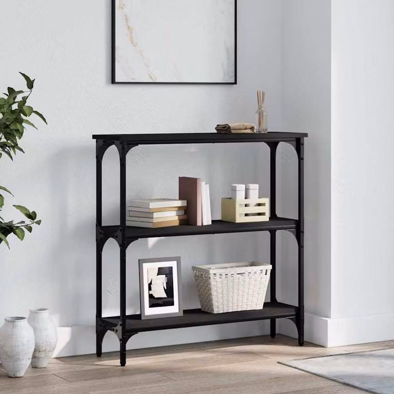 vidaXL Tavolino Consolle in Legno e Metallo Nero per Soggiorno e Ingresso L/P/H: 75 x 22,5 x 75 cm