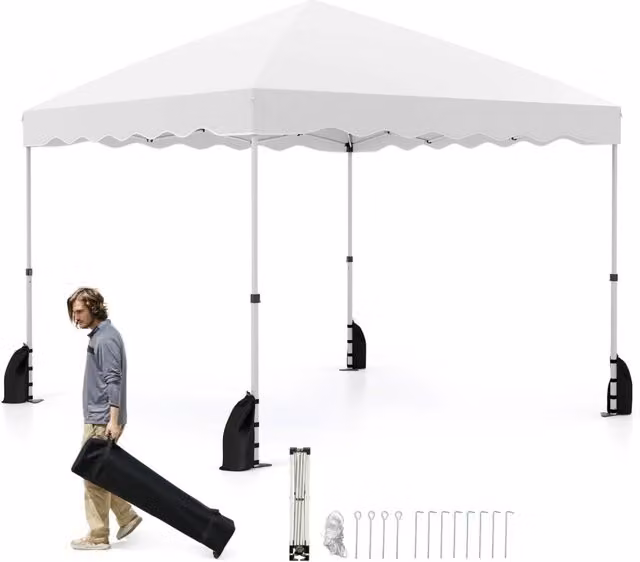 Tenda a baldacchino pop-up Design Mania per feste ed eventi, parasole pieghevole con borsa con ruote, Bianco, L/P: 300 x 300 cm