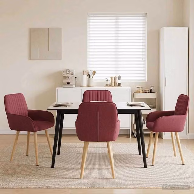 Set di 4 sedie da pranzo moderne vidaXL in tessuto rosso, L: 56,5 cm, P: 50 cm, H: 87,5 cm – 1