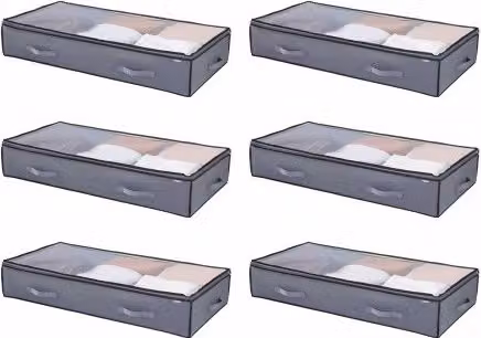 Set di 6 contenitori sottoletto VEVOR grigi con coperchi trasparenti, organizer pieghevole da 90 litri per vestiti e scarpe, L/P/H: 99,6 x 50 x 18 cm