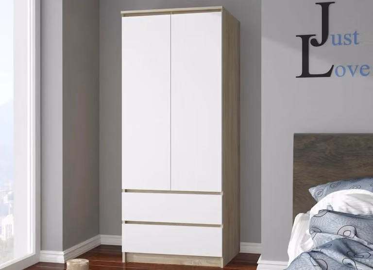 Armadio con cassetti 90 cm LOTA - rovere sonoma / bianco