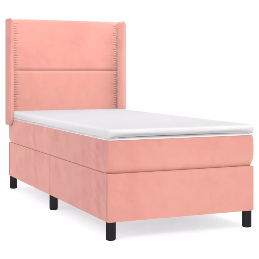 Letto con Giroletto a Molle e Materasso Ibrido vidaXL in Velluto Rosa e Bianco, L/P/H: 203 x 103 x 128 cm – 2
