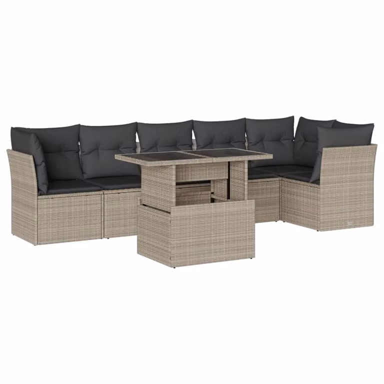 Set Divani da Giardino 7pz con Cuscini Grigio Chiaro Polyrattan
