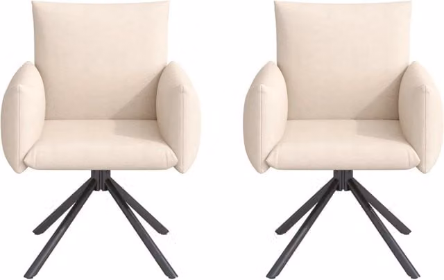 Set di 2 Sedie da Pranzo Girevoli 360°, Rivestite in Velluto Beige con Struttura in Metallo