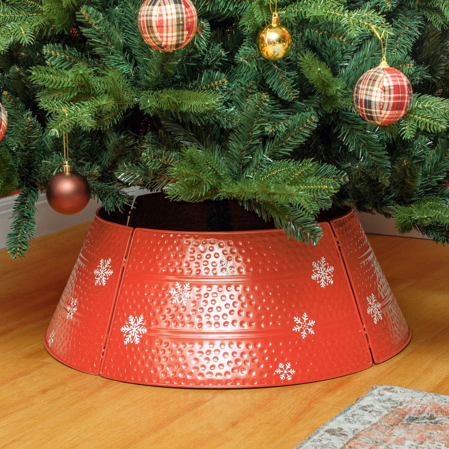 Copertura per base di albero di Natale HOMCOM in metallo impermeabile, Rosso, L/P/H: 66 x 66 x 23 cm – 2