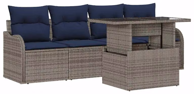 Set di divani da esterno, 5 pezzi, grigio, in rattan sintetico