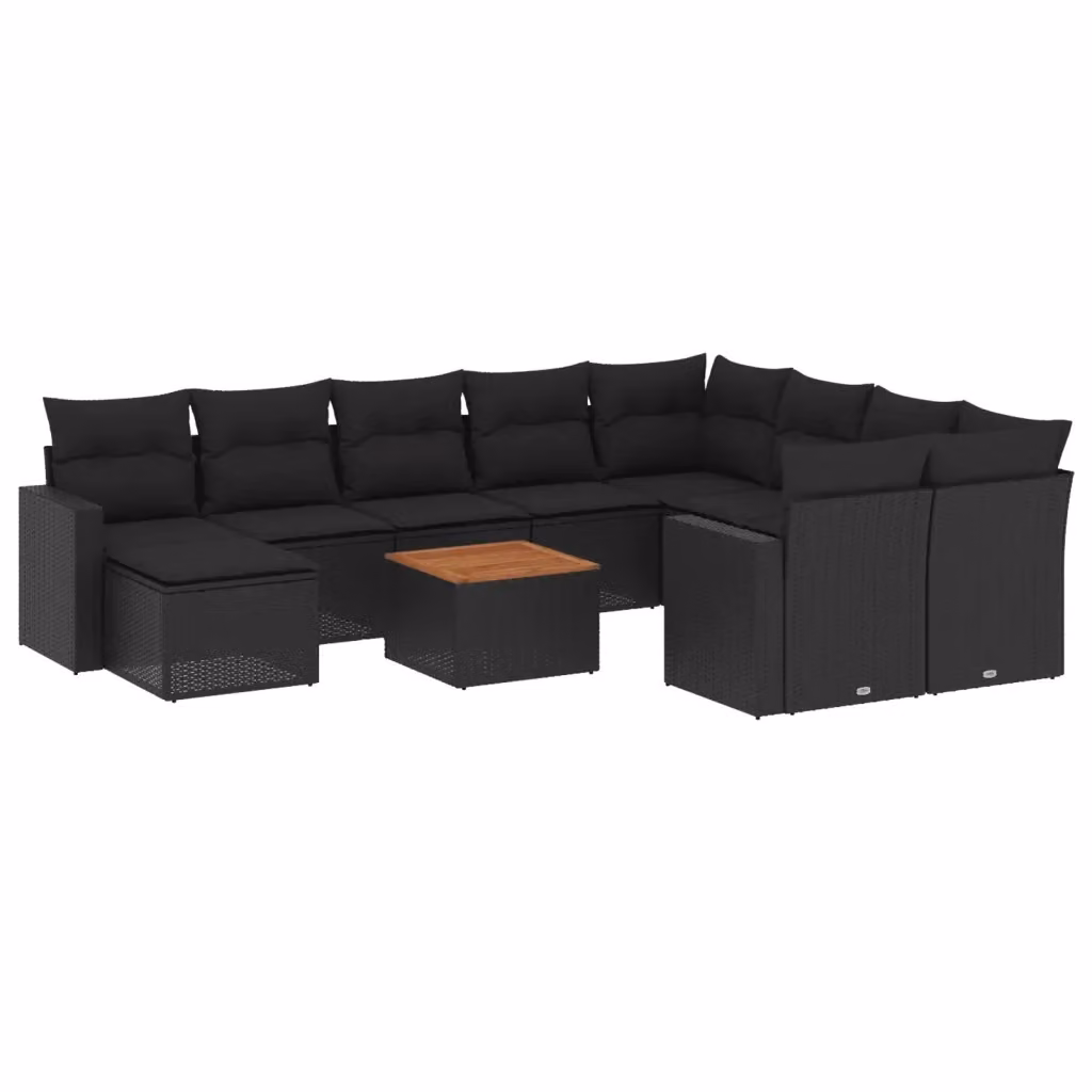 vidaXL Set Divani da Giardino 11 pz in Polyrattan Nero con Cuscini Imbottiti e Tavolino – 2