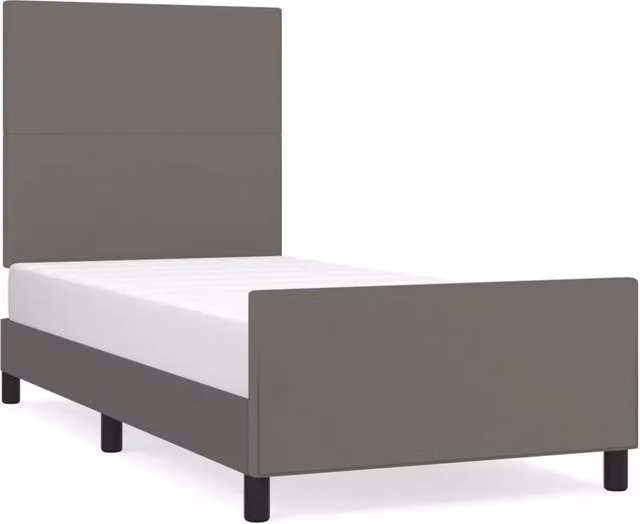 Letto singolo moderno per adulti con testiera in similpelle grigia e struttura in legno di larice, L/P/H: 90 x 200 x 128 cm – 1