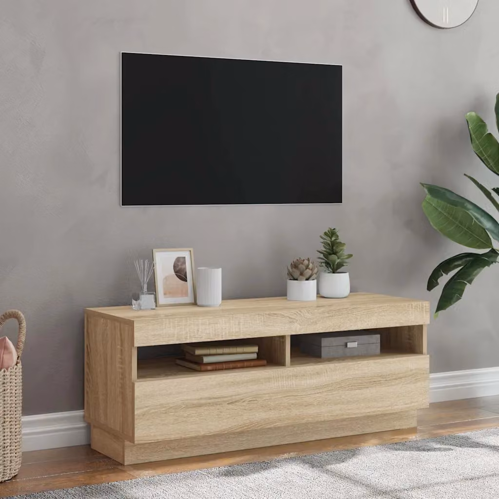 vidaXL Mobile Porta TV con Luci LED in Rovere Sonoma, L 100 cm x P 35 cm x H 40 cm