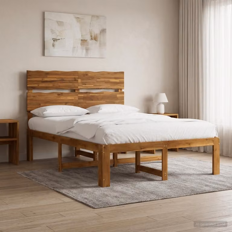 Letto matrimoniale con testiera vidaXL ROSTOCK in legno di acacia naturale, L/P/H: 200 x 120 x 140 cm