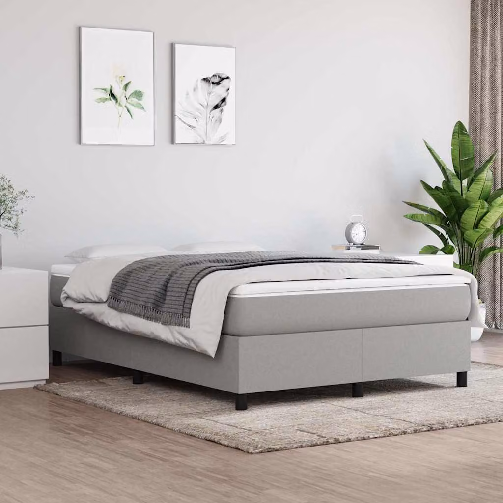 vidaXL Letto Ibrido con Giroletto a Molle e Materasso in Tessuto Grigio e Bianco L/P/H: 193 x 140 x 35 cm