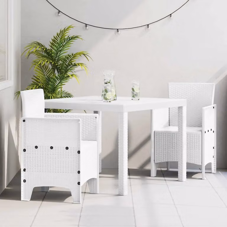 Set da pranzo per giardino e terrazza vidaXL in polyrattan bianco 3 pezzi