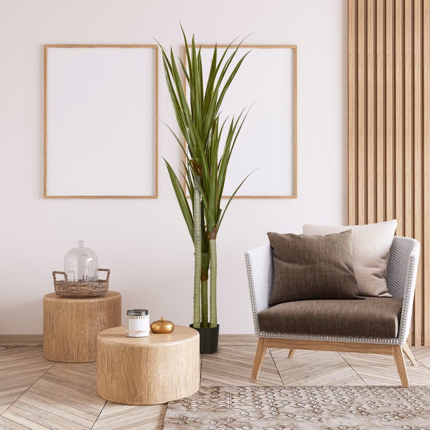 Pianta artificiale Yucca HOMCOM verde con 39 foglie in vaso di cemento e PEVA, Altezza: 190 cm – 2