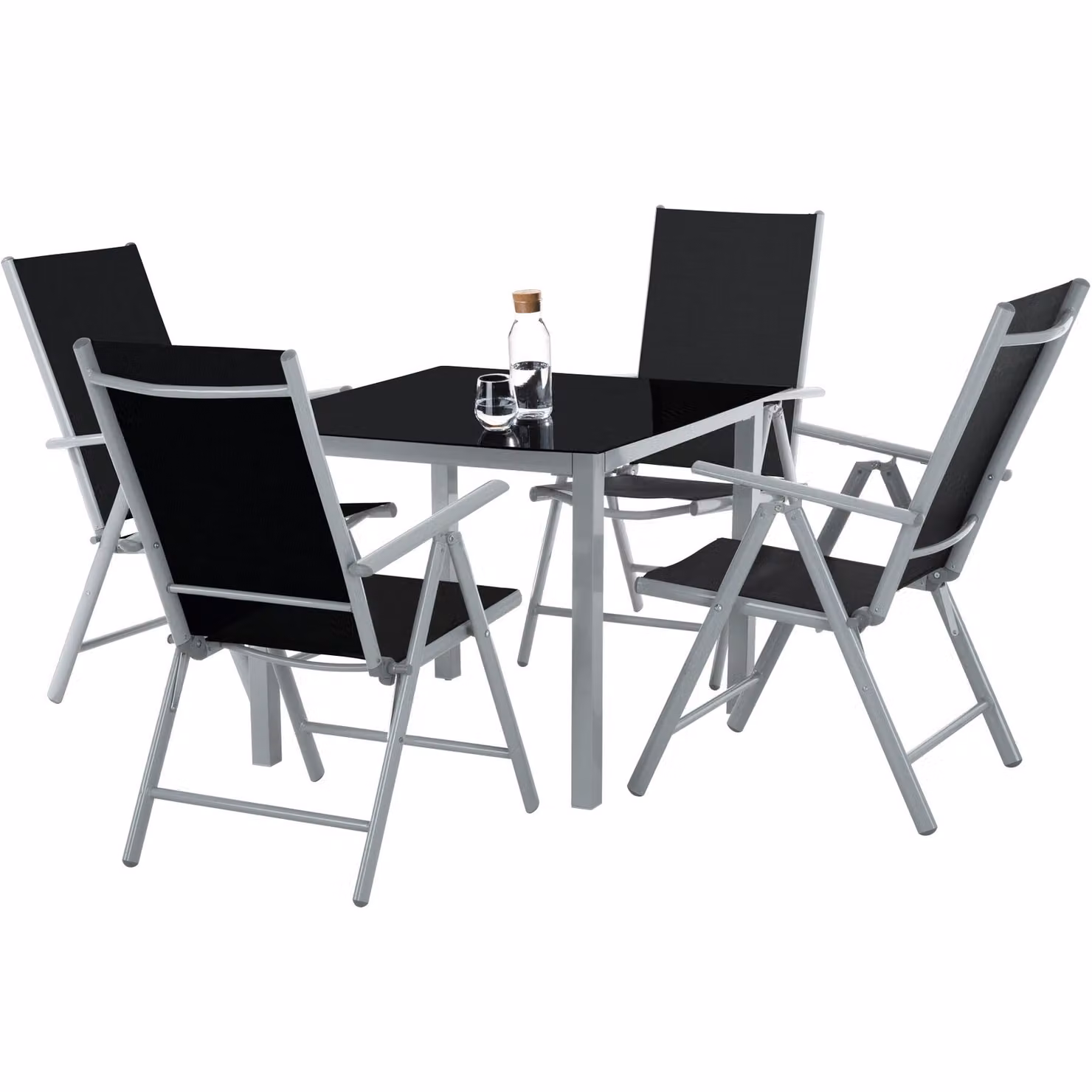 Set di tavolo e 4 sedie TecTake in alluminio verniciato argento con piano in vetro per giardino e terrazzo – 3