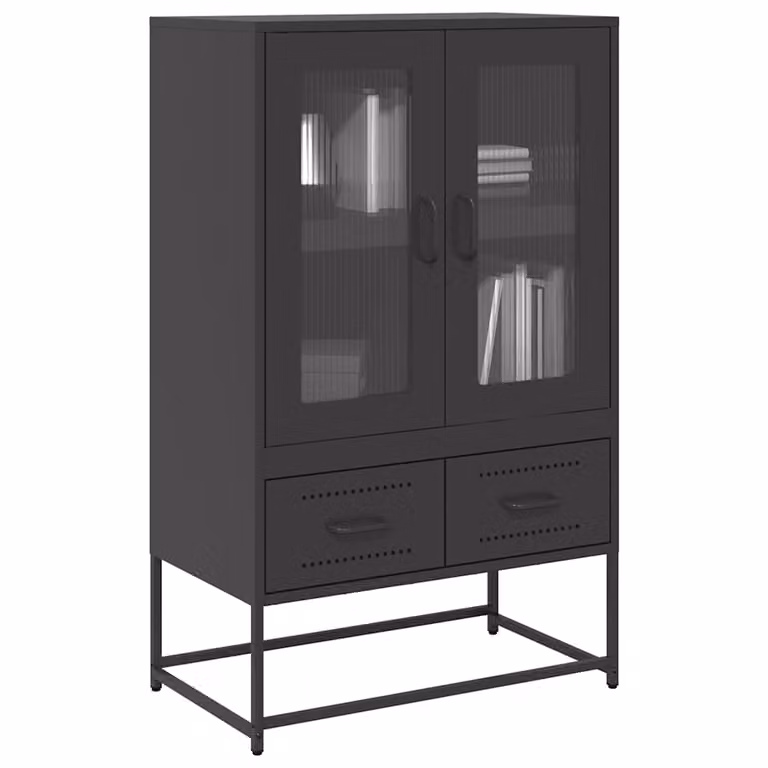Credenza moderna vidaXL in metallo nero con ante a battente e cassetti, L/P/H: 68 x 39 x 111,5 cm