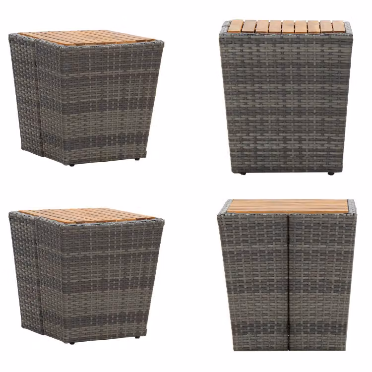 vidaXL Tavolino grigio 41,5×41,5×43 cm in poly rattan e legno massiccio - Tavolino da tè - Tavolini da tè - Tavolino da esterno - Tavolini da esterno