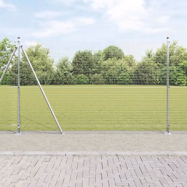 Recinzione metallica saldata vidaXL con base in cemento, colore argento, dimensioni: L 25 m x H 1,4 m