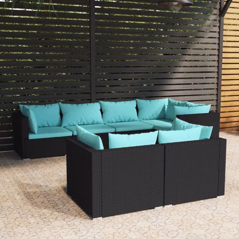 Maison Exclusive - Set da giardino 7 pezzi con cuscini in polyrattan nero