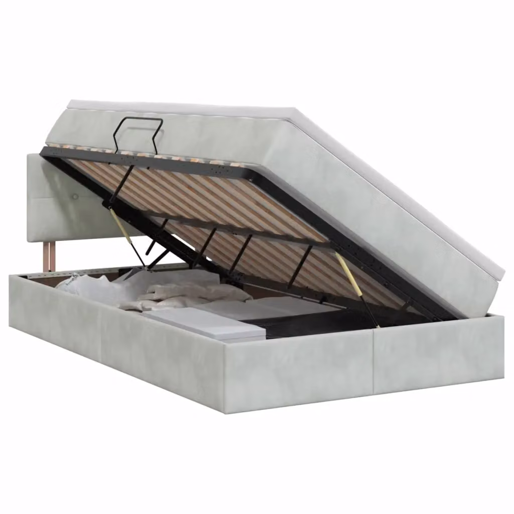 Letto con Contenitore Moderno vidaXL in Velluto Grigio e Bianco L/P/H: 120 x 200 x 88 cm – 2
