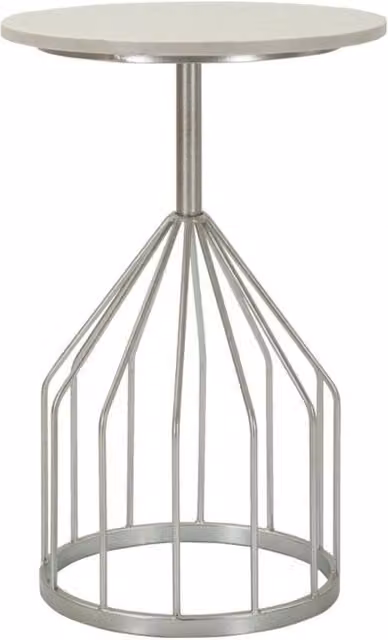 Tavolino rotondo Cup di Vikasa Home in marmo bianco e ferro argento, Diametro: 37,5 cm, Altezza: 58 cm