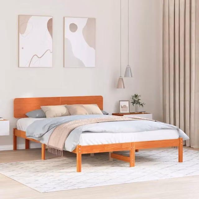 Letto matrimoniale | Letto per adulti | Struttura del letto Marrone cerato 140 x 200 cm Pino massello