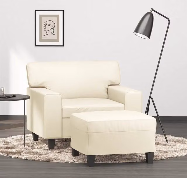 Divano Sedia-Poltrona con Poggiapiedi Crema 60 cm in Similpelle 509031