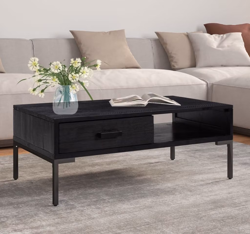 Maison Exclusive - Tavolino da caffè nero, 90x50x35 cm, in legno massello di pino