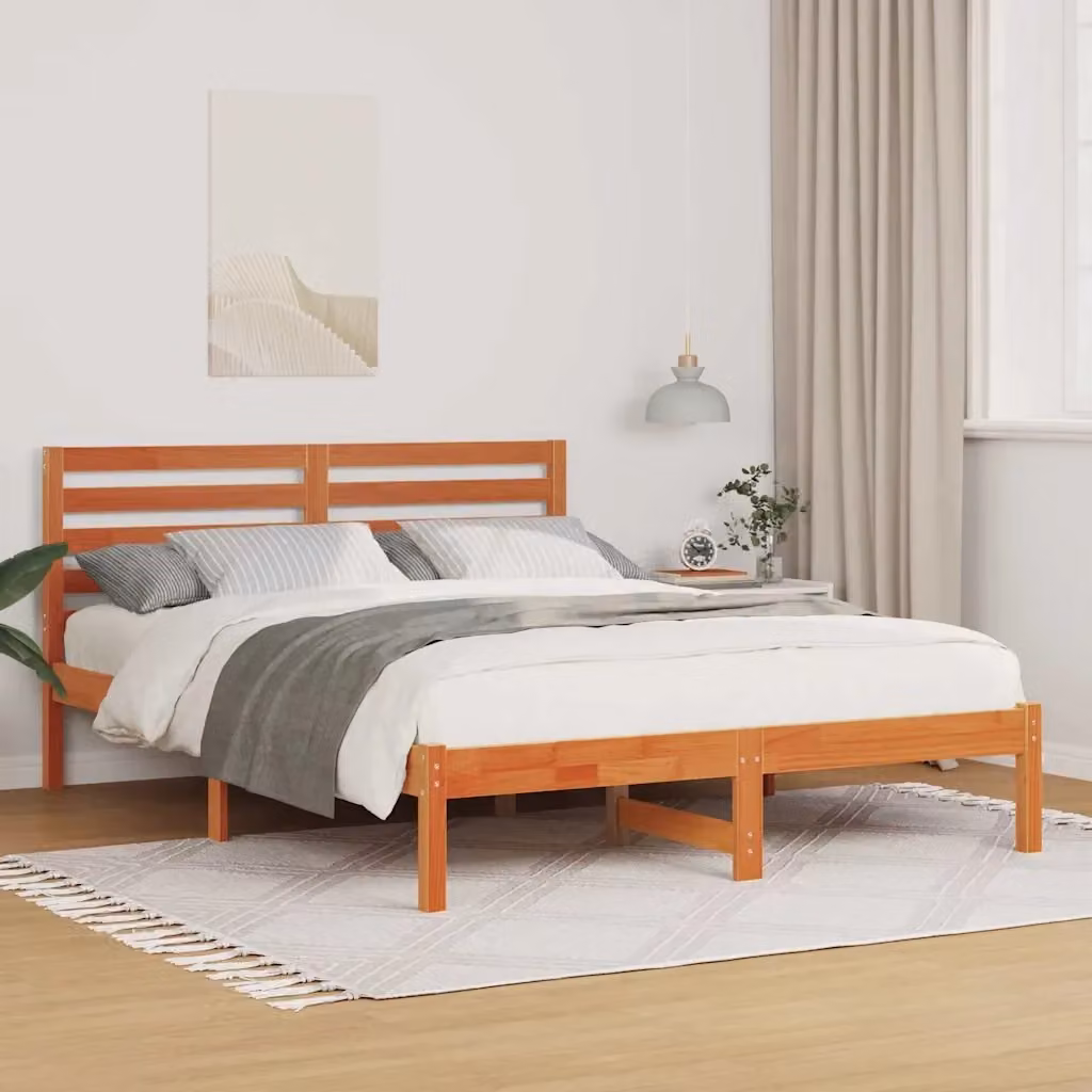 Letto matrimoniale moderno in pino massello marrone cerato L/P/H: 120 x 200 x 80.5 cm – 2