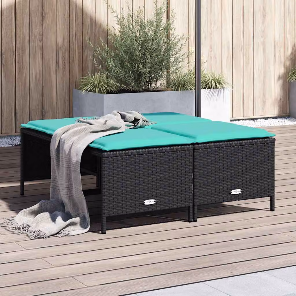 Set di 4 sgabelli da giardino vidaXL in polyrattan nero con cuscini turchesi resistenti ai raggi UV