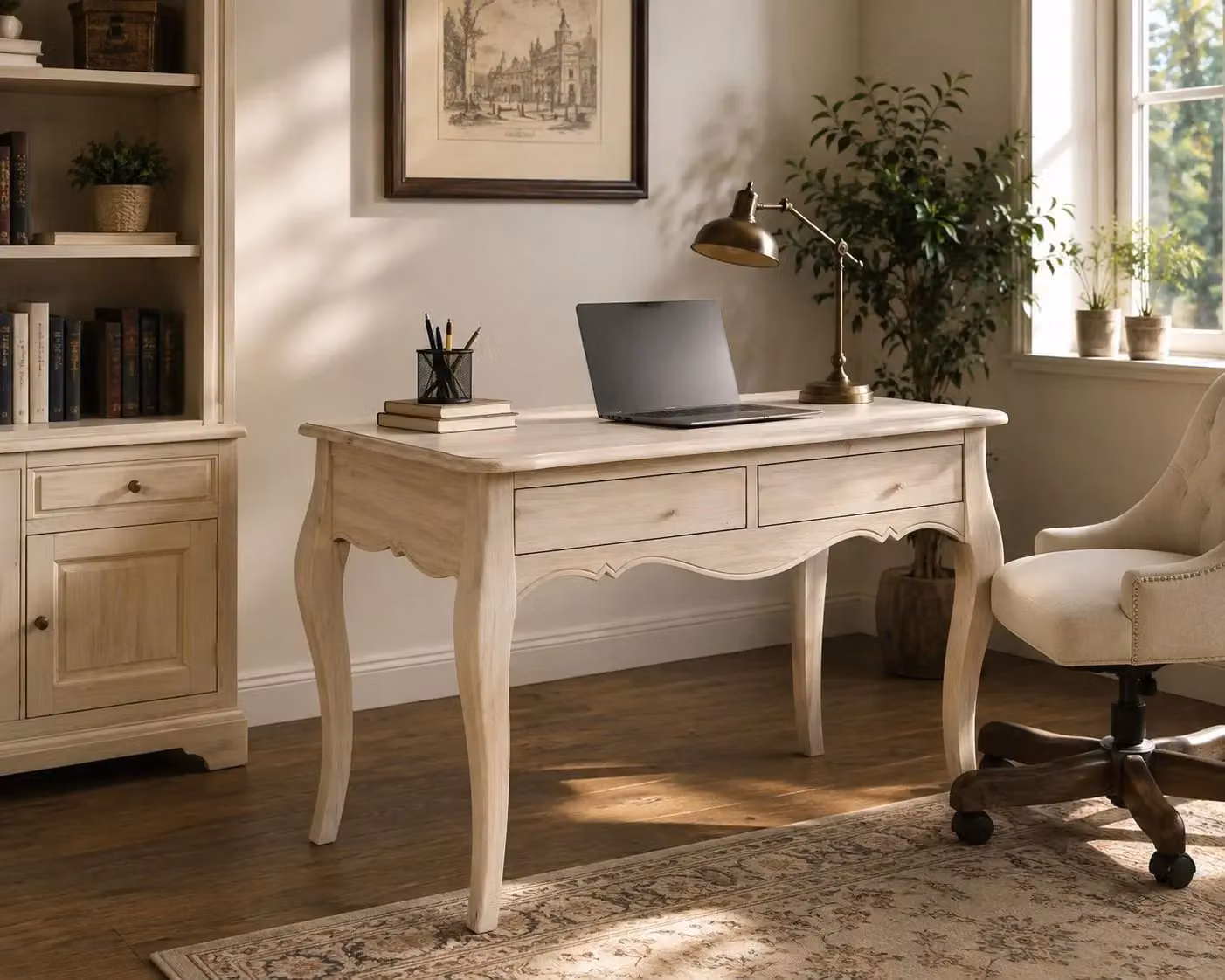 Scrivania classica con 2 cassetti in legno di pino grezzo Mobili 2G L: 101 cm, P: 62 cm, H: 82 cm – 2