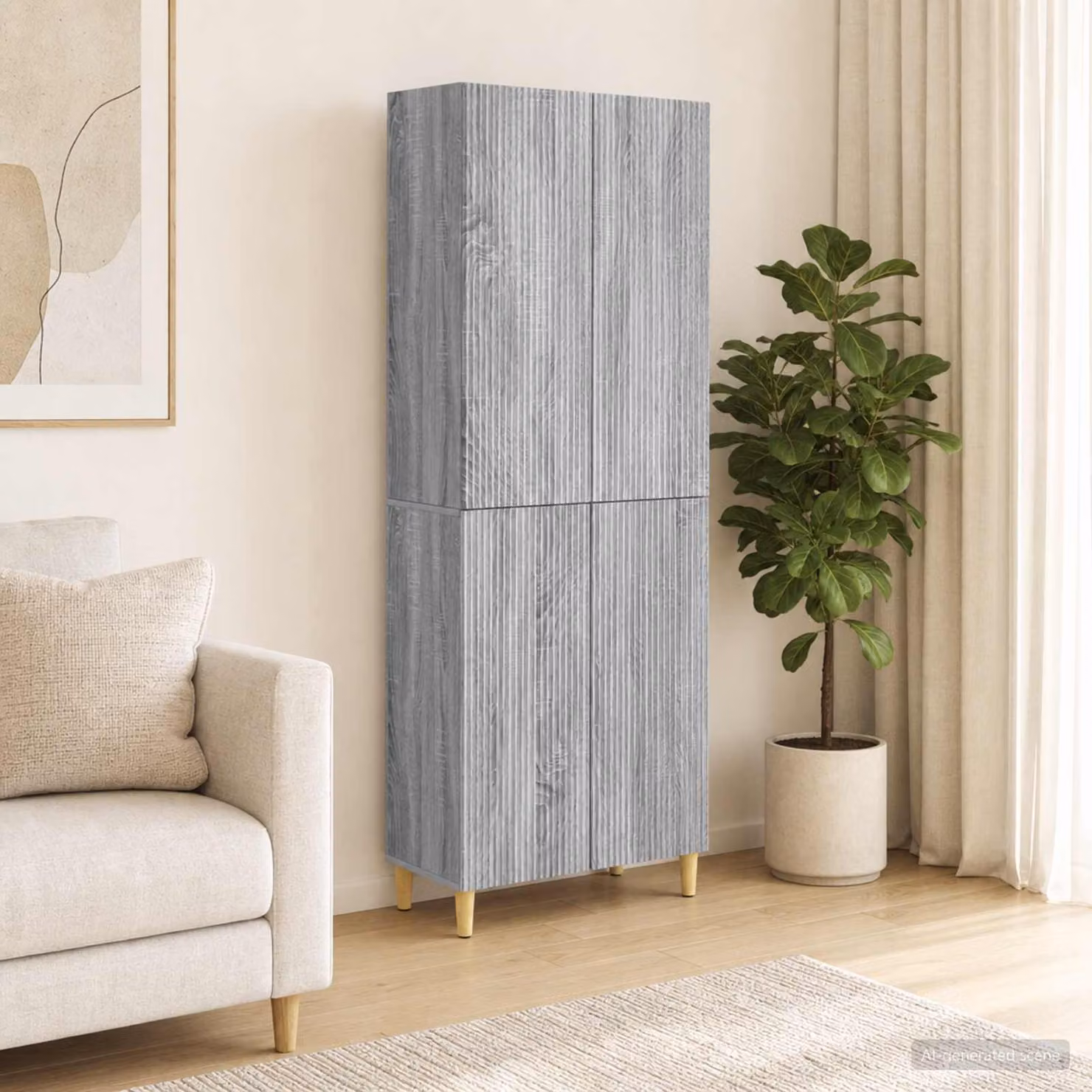 Set di 2 armadi moderni vidaXL in legno MDF grigio con illuminazione integrata e cassetti interni