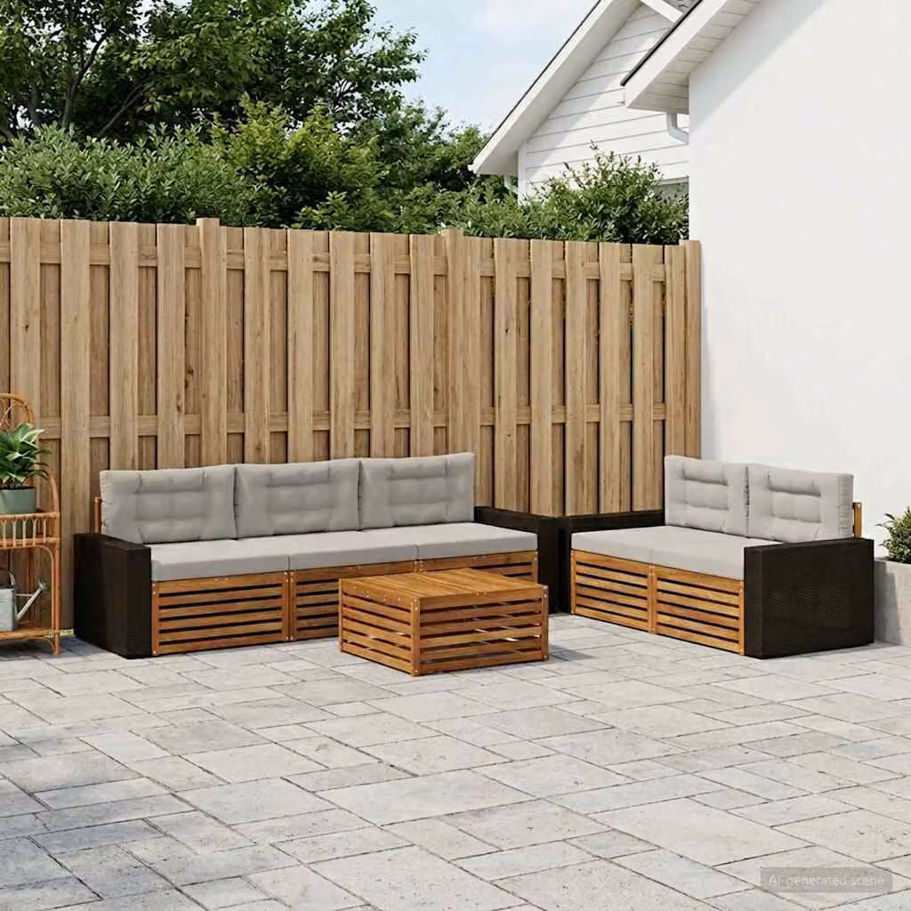 Set di divani da esterno vidaXL 6 pezzi in legno di acacia con cuscini beige e grigio