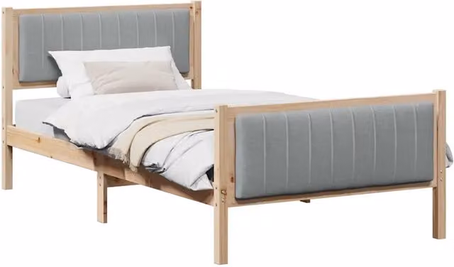 Letto singolo moderno in legno di pino con struttura imbottita marrone e grigio chiaro L/P/H: 200 x 100 x 85,5 cm – 1