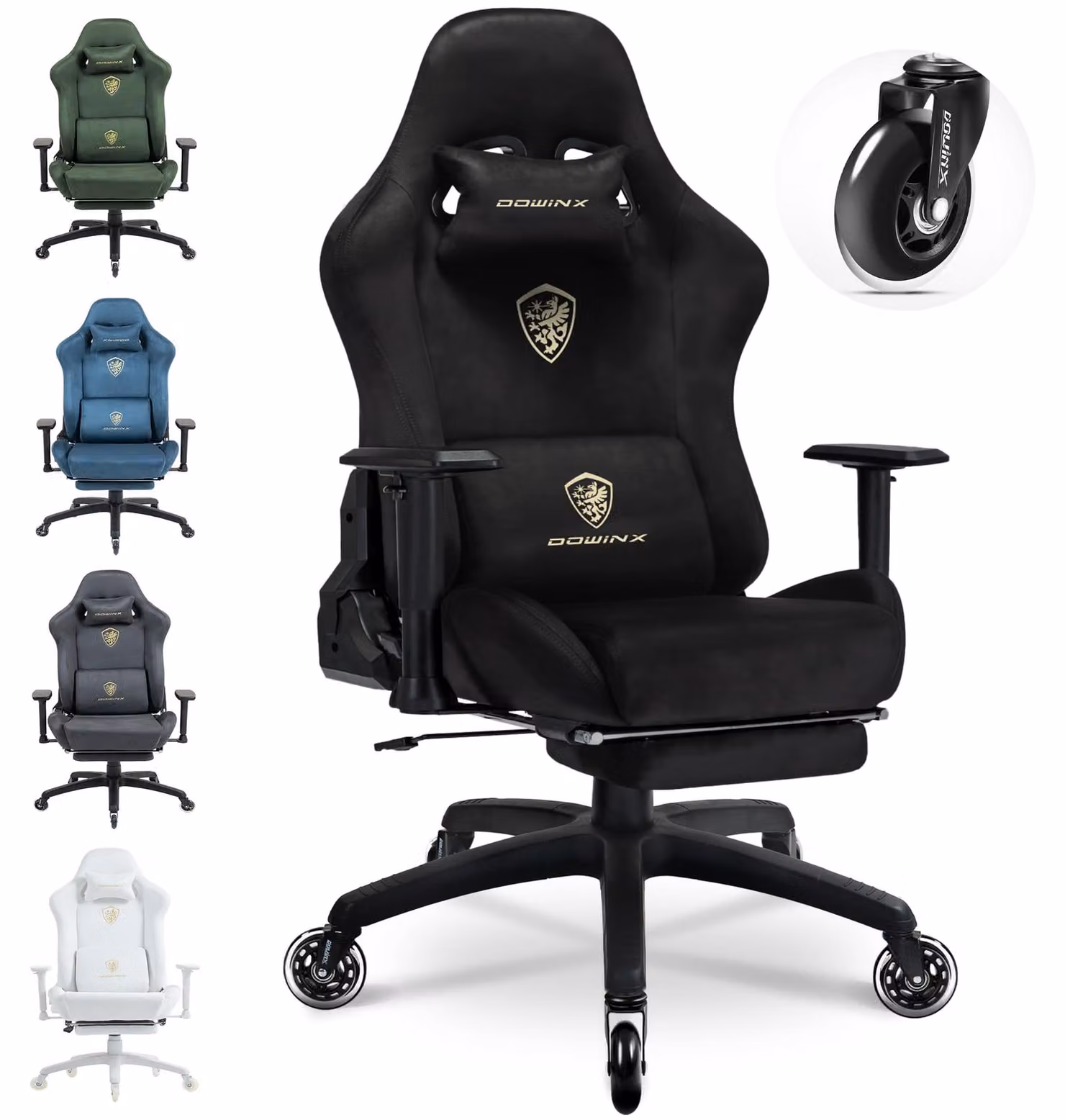 Sedia da gaming con poggiapiedi, rivestita in velluto di microfibra, ergonomica, colore nero