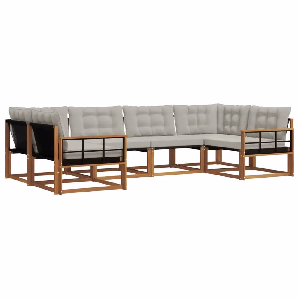 Set di divani da esterno a L vidaXL in legno di acacia con cuscini beige e grigio – 2