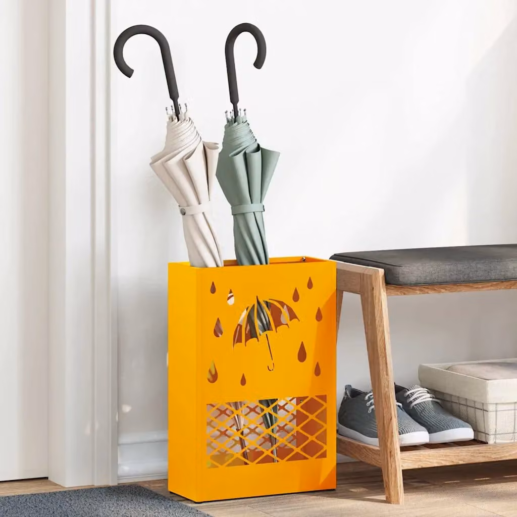 vidaXL Stand per Ombrelli da Pioggia in Metallo Giallo L: 28 cm, P: 12 cm, H: 41 cm