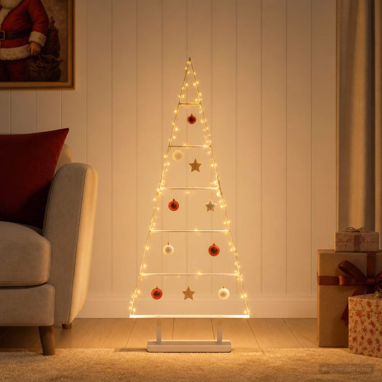 Albero di Natale moderno in metallo vidaXL KUOPIO, colore bianco, Altezza: 90 cm