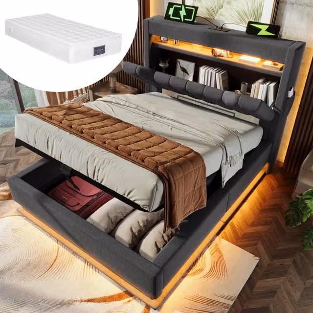 letto imbottito lino grigio 90 x 200 cm
