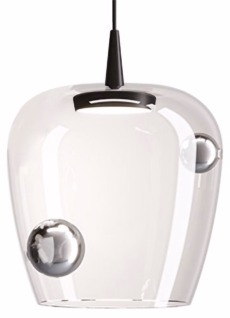 Zafferano Lampada a sospensione Bilia 27 cm in vetro borosilicato soffiato con elementi sferici decorativi, finitura Nero-Argento, LED 8W 3000K
