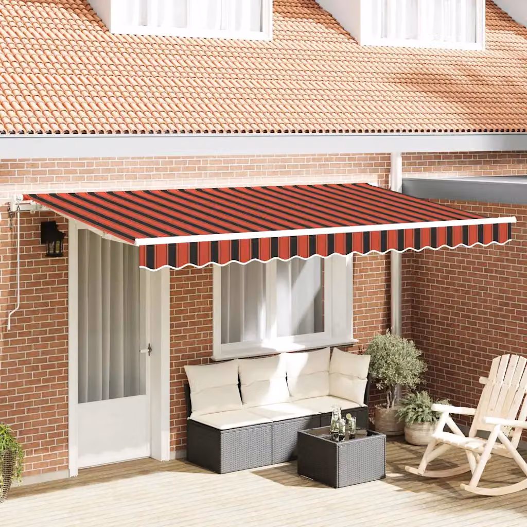 Tenda retrattile vidaXL arancione e bianca con bracci pieghevoli in alluminio e tessuto in poliestere, L: 350 cm, P: 200 cm