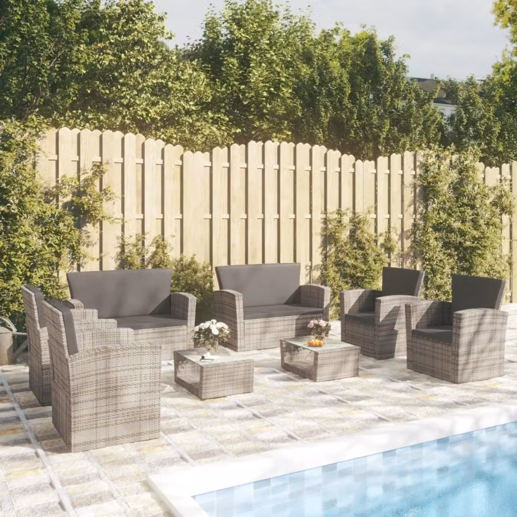 The Living Store Set salotto da giardino 8 pezzi con cuscini in poly rattan grigio