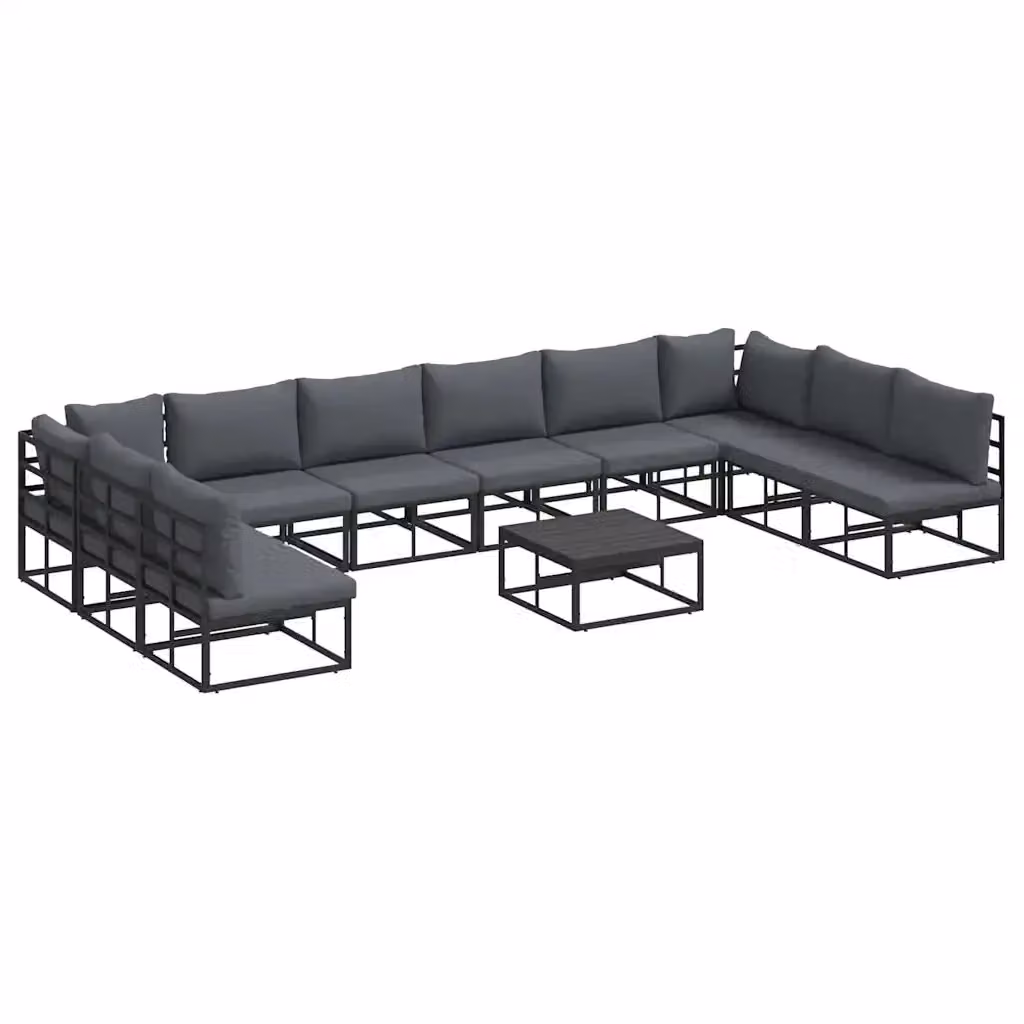 Set Divano da Giardino a L vidaXL 11 pz in Alluminio Antracite e Nero con Cuscini Inclusi – 2