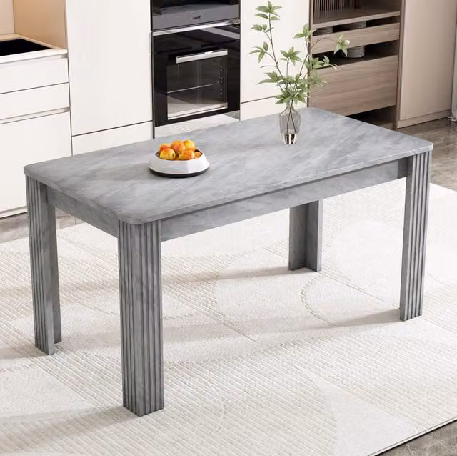 Tavolo da pranzo ULEVR con 4 gambe robuste, piano effetto legno in truciolare grigio