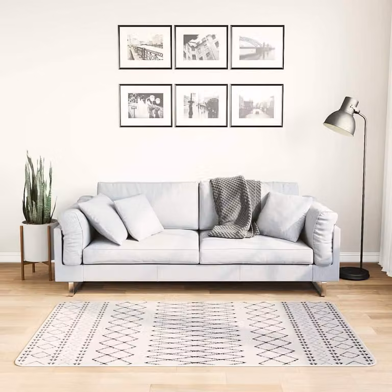 vidaXL Tappeto Moderno Lavabile in Poliestere con Design Geometrico Bianco e Nero L: 150 cm, P: 80 cm