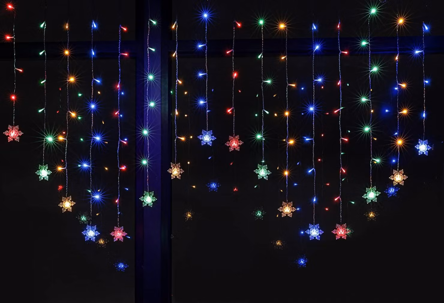 Tenda luminosa a forma di fiocchi di neve a LED, dimensioni 2x1 metro, 104 LED, 8 modalità, con telecomando