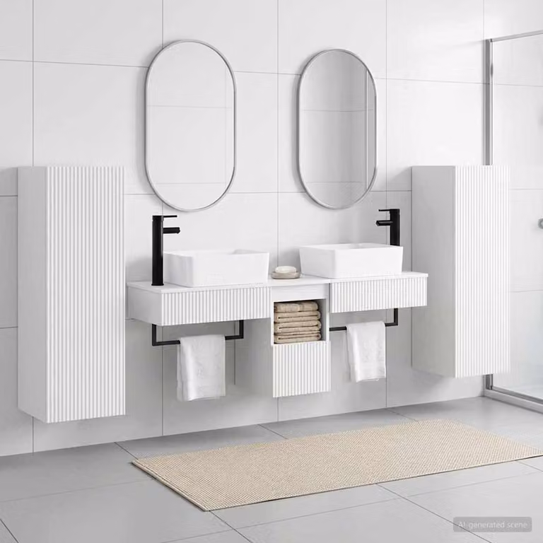 Set di mobili per il bagno moderno vidaXL in 5 pezzi Bianco Lucido con mobile lavabo, pensili e colonne laterali