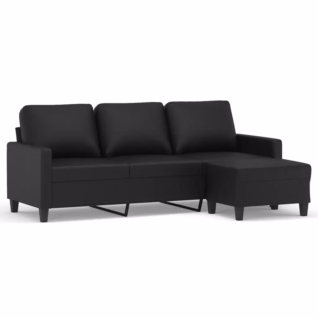 Divano a 3 posti con poggiapiedi vidaXL in similpelle nero L: 198 cm, P: 80 cm, H: 77 cm – 2