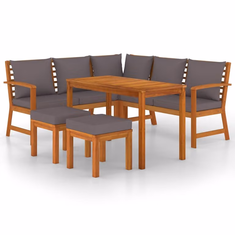 Set da Pranzo da Giardino 6pz con Cuscini Legno Massello Acacia