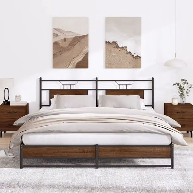 Giroletto vidaXL in metallo e MDF color marrone rovere senza materasso L: 188 cm, P: 219 cm, H: 91,5 cm – 1