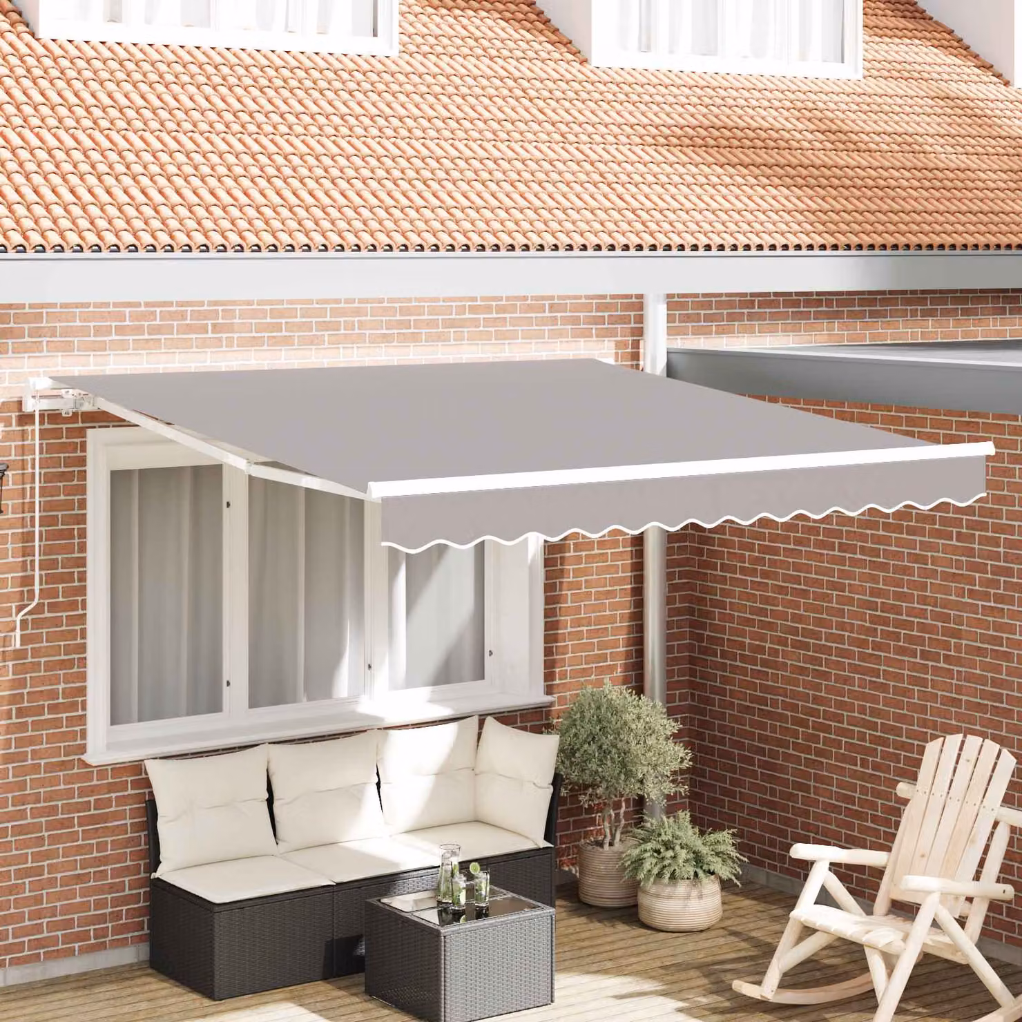 Tenda retrattile vidaXL con bracci pieghevoli in alluminio e tessuto in poliestere, Grigio Chiaro, L: 300 cm, P: 250 cm, H: 165 cm